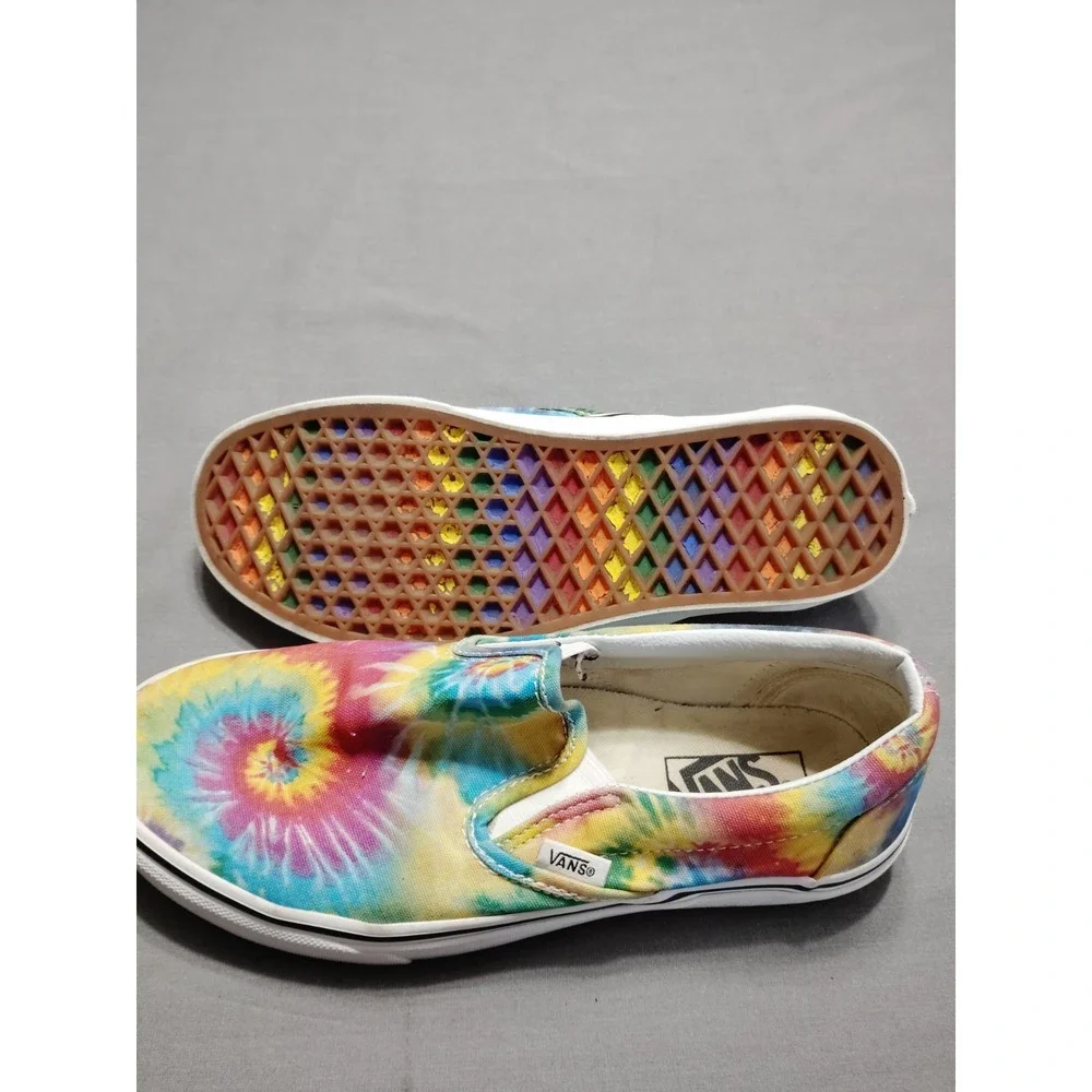 Vans Unisex RAINBOW Tie Dye Gender Inclusive M 7/WM 8.5 Checkerboard‎ Slip On's